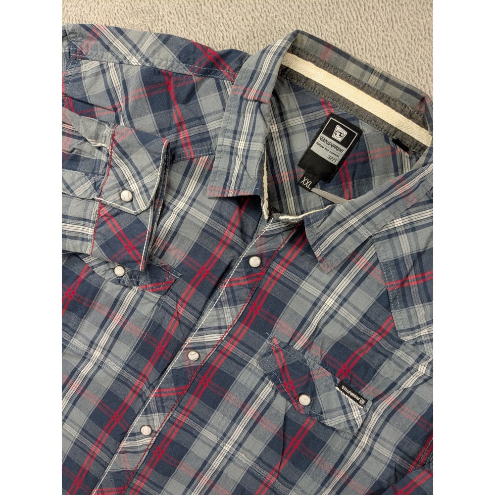 Ocean Current Mens XXL Pearl Snap Western Plaid Shirt Blue Red Cotton 3271